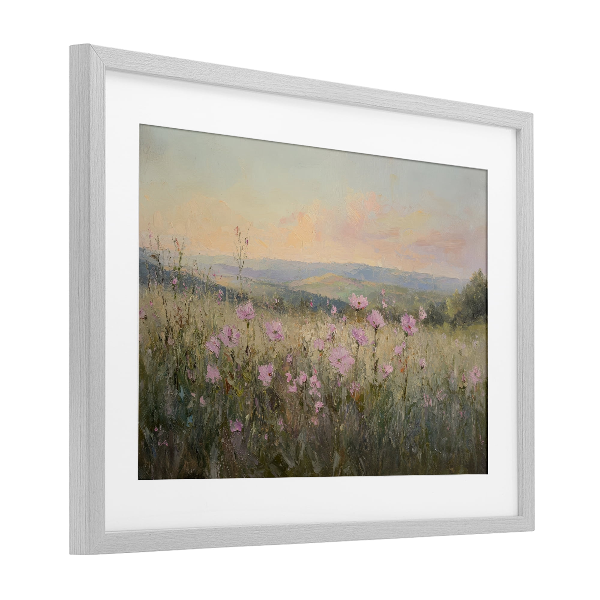 Stupell Industries Tranquil Meadow At Dawn Gray Framed Print Under Glass, design by Petal Prints Design