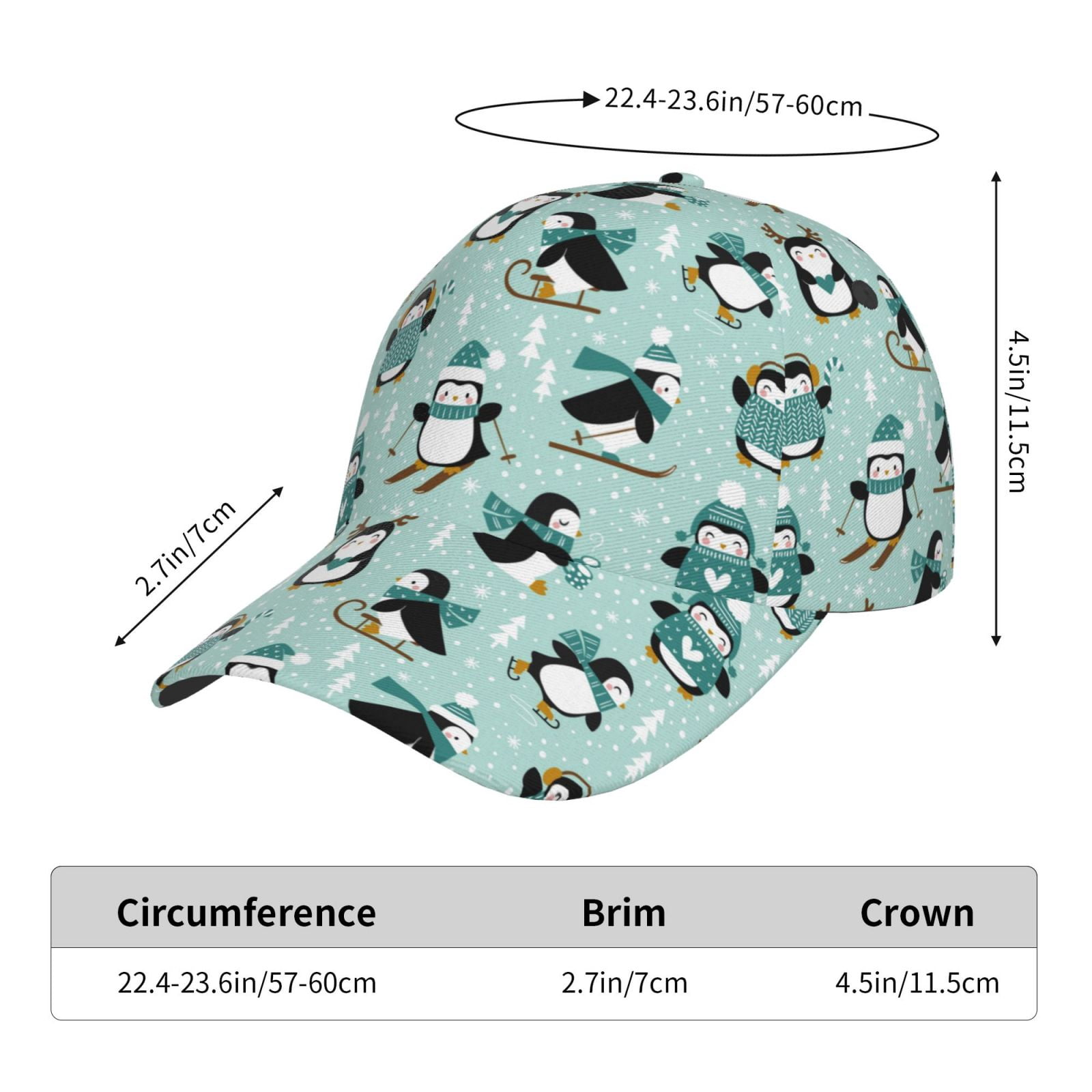 Gukieu Winter Skiing Penguin Prin Baseball Cap, Adjustable Sweat-wicking Daily,Travel, Sports Cap, Unisex