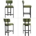 thumbnail image 3 of DUOMAY Modern PU Leather Counter Stools Set of 2, Upholstered 26" Seat Height Low Barstools with Black Metal Legs Open Back Dining Stools with Footrest for Home Pub Kitchen, Green, 3 of 17