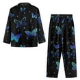 thumbnail image 4 of Renewold Blue Butterfly Stars Nightwear for Women 2 Pack Polyester Daily Wear Pajama Button T- Shirt & Pants Set Comfort Scoop Neck Jogger Athletic Clothing Loose Size M, 4 of 6