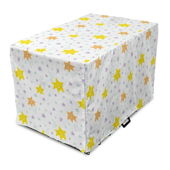 Cartoon Dog Crate Cover, Pattern with Happy Pastel Stars, Easy to Use Pet Kennel Cover Small Dogs Puppies Kittens, 7 Sizes, White Multicolor, by Ambesonne