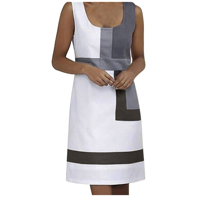 B91xZ Robe d'Été Élégante pour Femme Décontractée Sans Manches Ligne A à Volants Évasée Robe de Plage Vacances Mini, Brun P