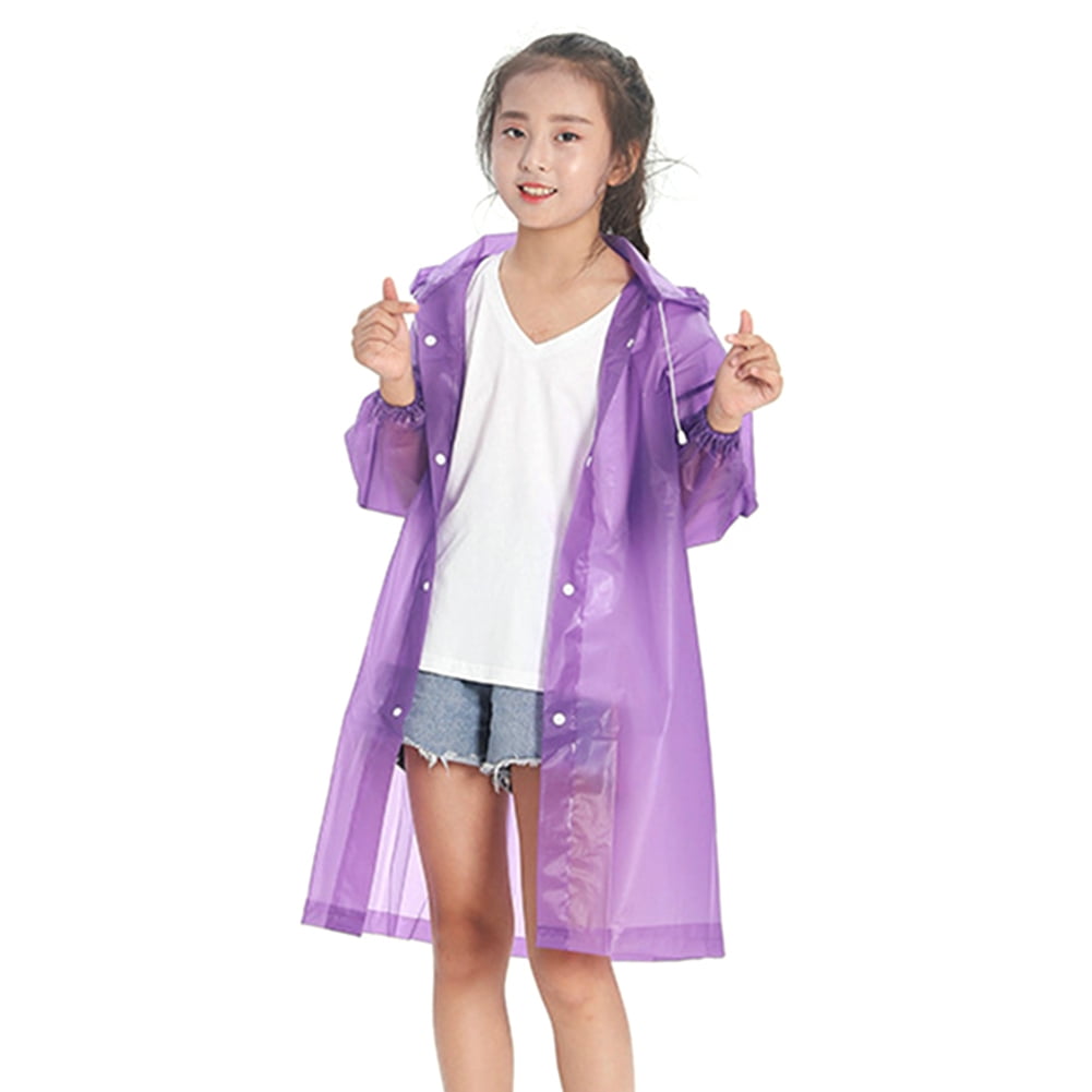 Kinzd 1 Pcs Kids Boy Girl See Through Eva Raincoat Long Hooded Rain Cover Outdoor Rainwear, Kids Unisex, Size: One size, Purple
