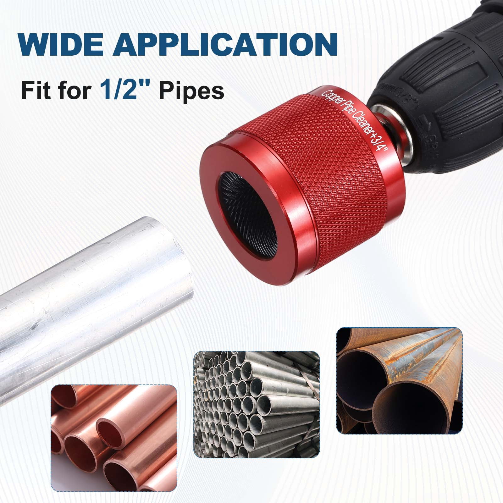 Uxcell 1/2" 1/4" Metal Copper Pipe Cleaner Set, Hex Shank Drill Powered Pipe Brush Replacement Plumbing Tools with 3 Brushes for Removing Dust Rust Copper Various Metal Pipes, Red