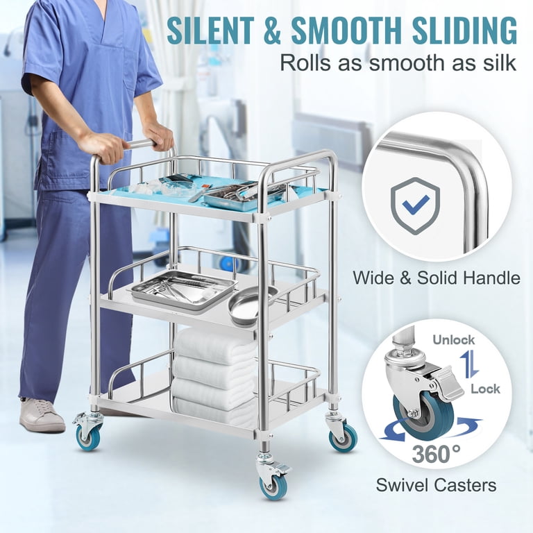 Mobile Dental Medical Tool Cart - Rolling Trolley With Sterilization Tray, 110V