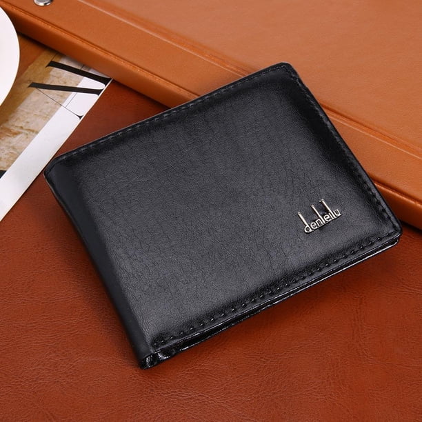 Bolsa Carteras cortas de moda para hombre, monedero de negocios fino, bolsas de dinero con solapa (negro) Tmvgtek Para estrenar
