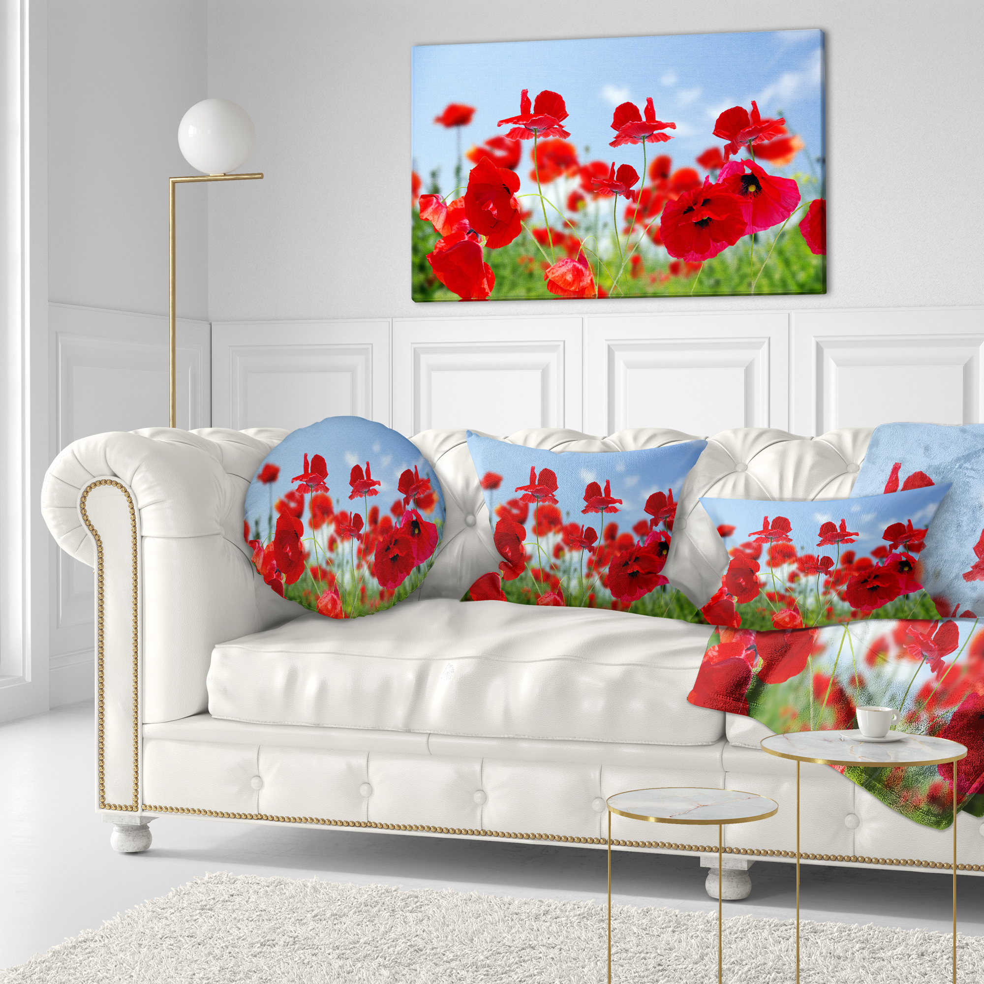 Designart Close Up of Amazing Poppy Flowers - Floral Throw Pillow - 12x20