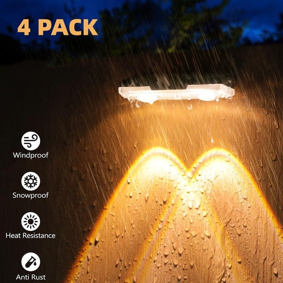 4 Pack Solar Fence Lights, 3000K/4000K/6000K Solar Outdoor Lights, Waterproof Fence Solar Lights Outdoor, LED Solar Deck Lights for Outside Yard Step
