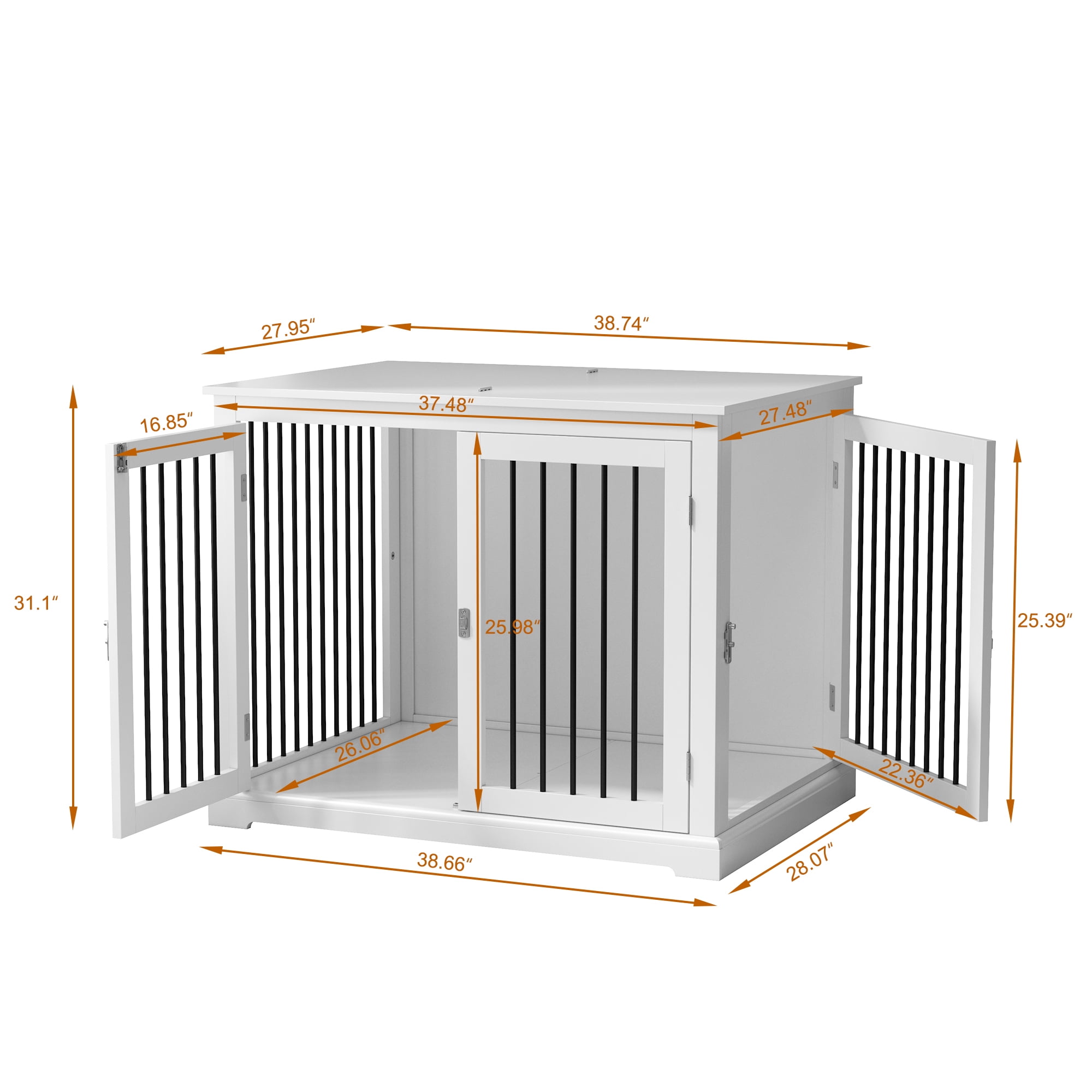 HLR 39 Inch Wooden Heavy Duty Dog Crate  for Indoor and Outdoor, Decorative Pet House End Table, Large Dog Kennel , White