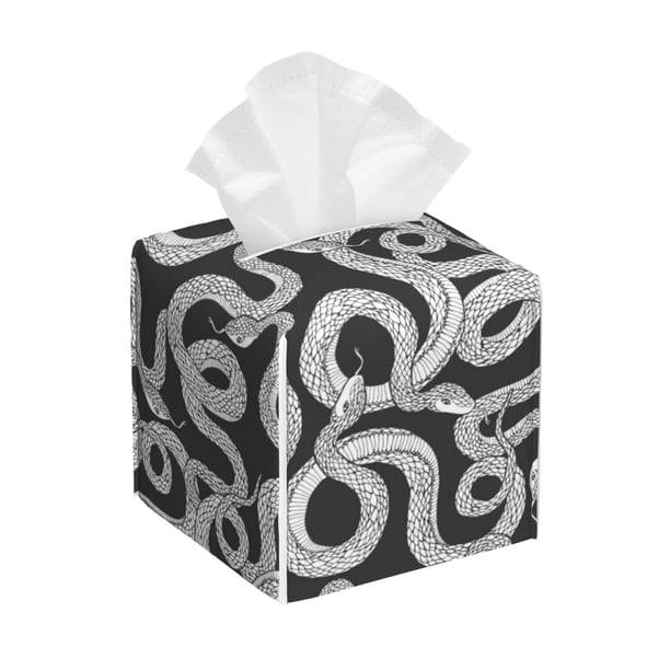 Balery Snake Porta Pañuelos de Cuero con Estampado – Funda Moderna Cuadrada para Caja de Pañuelos, Dispensador 5x5x5''