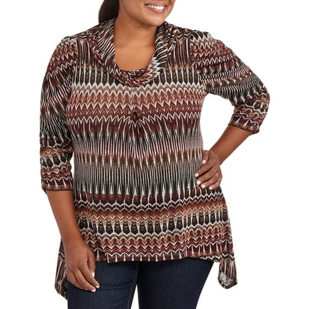 Women's Plus-Size Cowl Neck Lightweight Sweater with Ruched Sleeves ...