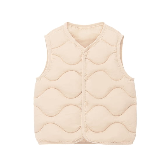Luvrsol Kids V‑Neck Wave‑Quilted Puffer Vest Zip‑Up Sleeveless Lightweight Layering Gilet for Boys Girls, Beige 100
