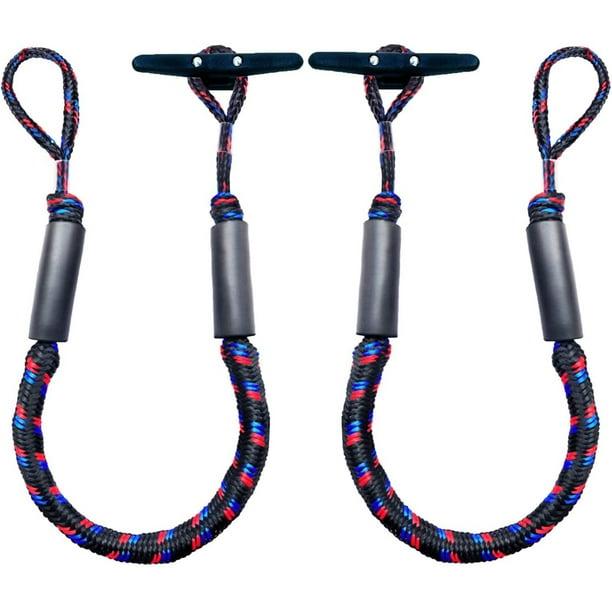 APTOCO (2 Rope) Boat Dock Line Bungee Cords with Hooks Stretch Boating Accessories