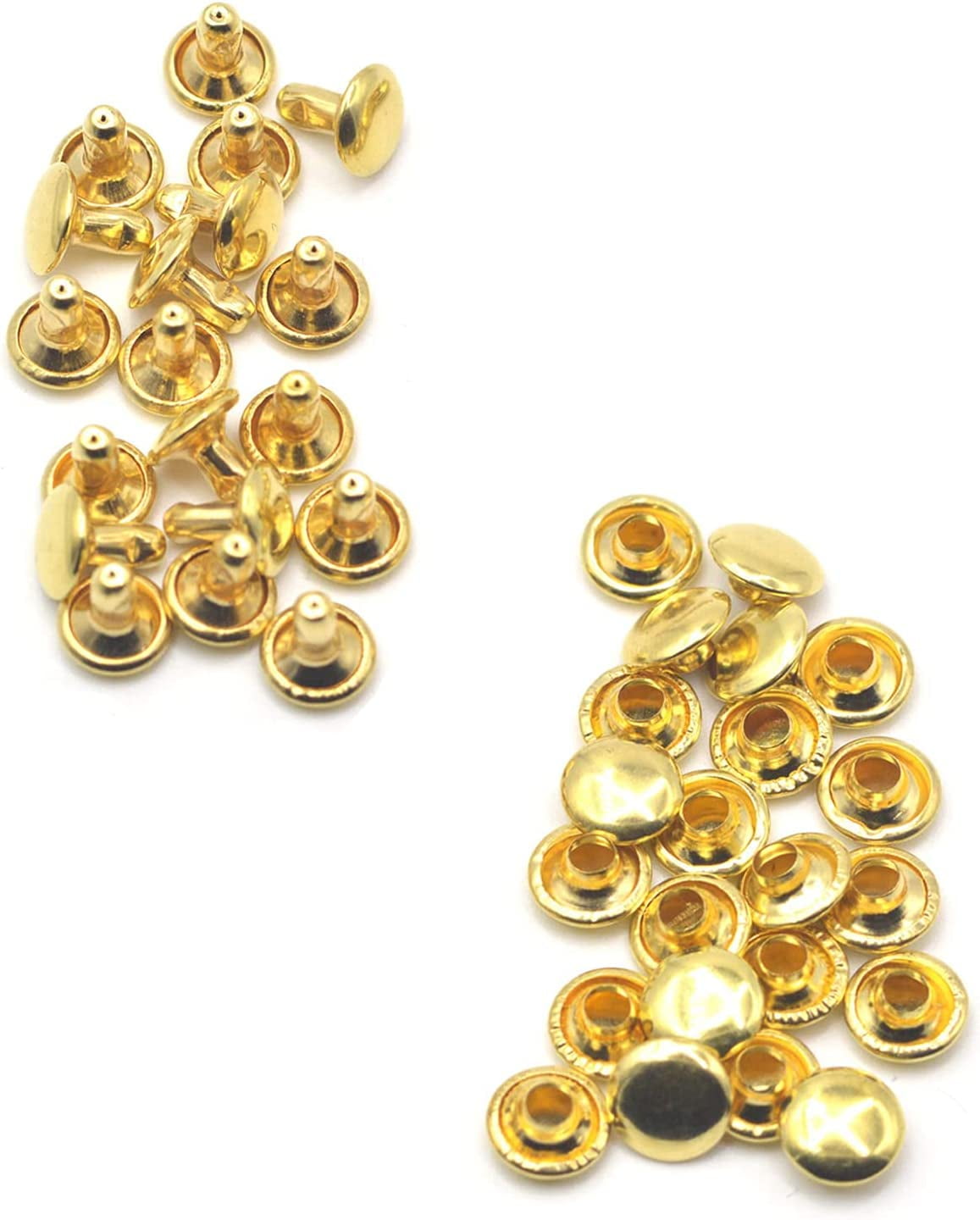Trimming Shop 15mm Double Cap Rivets, Leather Rivets Tabular Metal Studs for Clothing Gold, 100