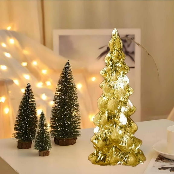 Honmine Gold Mercury Glass Christmas Tree Set of 1, Light up Christmas Trees for Holiday Tabletop Centerpiece Mantel Decor
