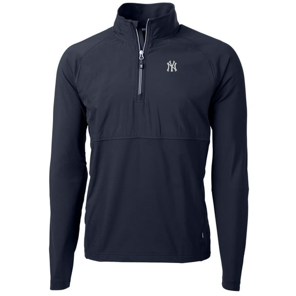 Men's Cutter & Buck Navy New York Yankees Adapt Eco Knit Hybrid Recycled Quarter-Zip Pullover Jacket
