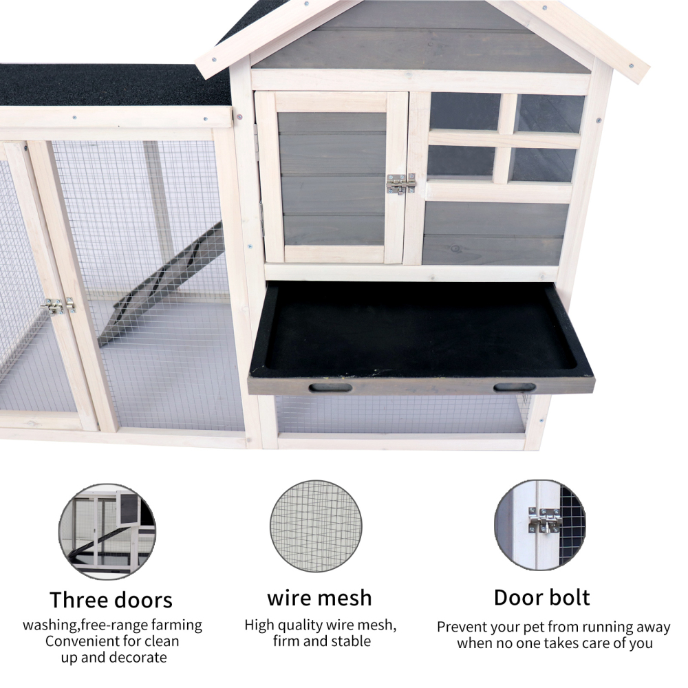 Deluxe Wooden Rabbit Hutch with Extended Play Area & Waterproof Roofs, Easy-Clean Pull-Out Tray, Solid Fir Wood Construction, Glass Windows & Anti-Bite Protection for 2-4 Pets