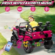 Joyracer 24V Ride on Toys Truck 4WD/2WD Switchable with Remote Control & 2 XL Seater, 800W Powered Ride on Car with Spring Suspension, 3 Speeds, Bluetooth Music Gift for Big Kids, Pink