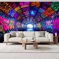 thumbnail image 2 of Graffiti Wallpaper Vibrant Graffiti Tunnel Neon Colors Peel and Stick Wall Murals 69"H x 96"W Removable PVC Wall Paper Self-Adhesive Wall Paintings Art Decor for Bedroom Living Room, 2 of 7