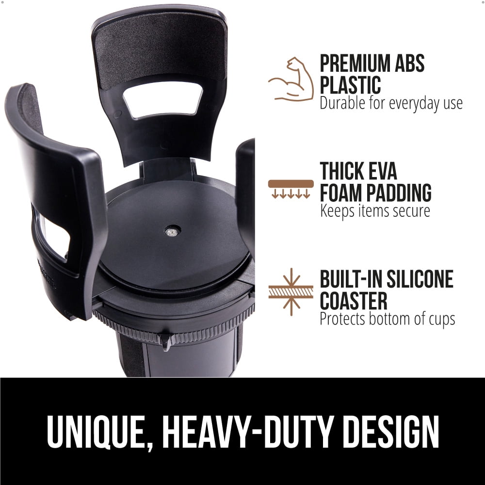 GORILLA GRIP Car Cup Holder Expander, Fits 18 to 48 oz Water Bottles, Coffee Mugs, Black