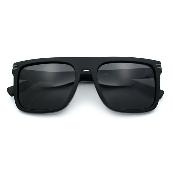 Polarized Mens Flat Top Horn Rim Plastic Rectangle Mogul Sunglasses Matte Black Gunmetal - Black