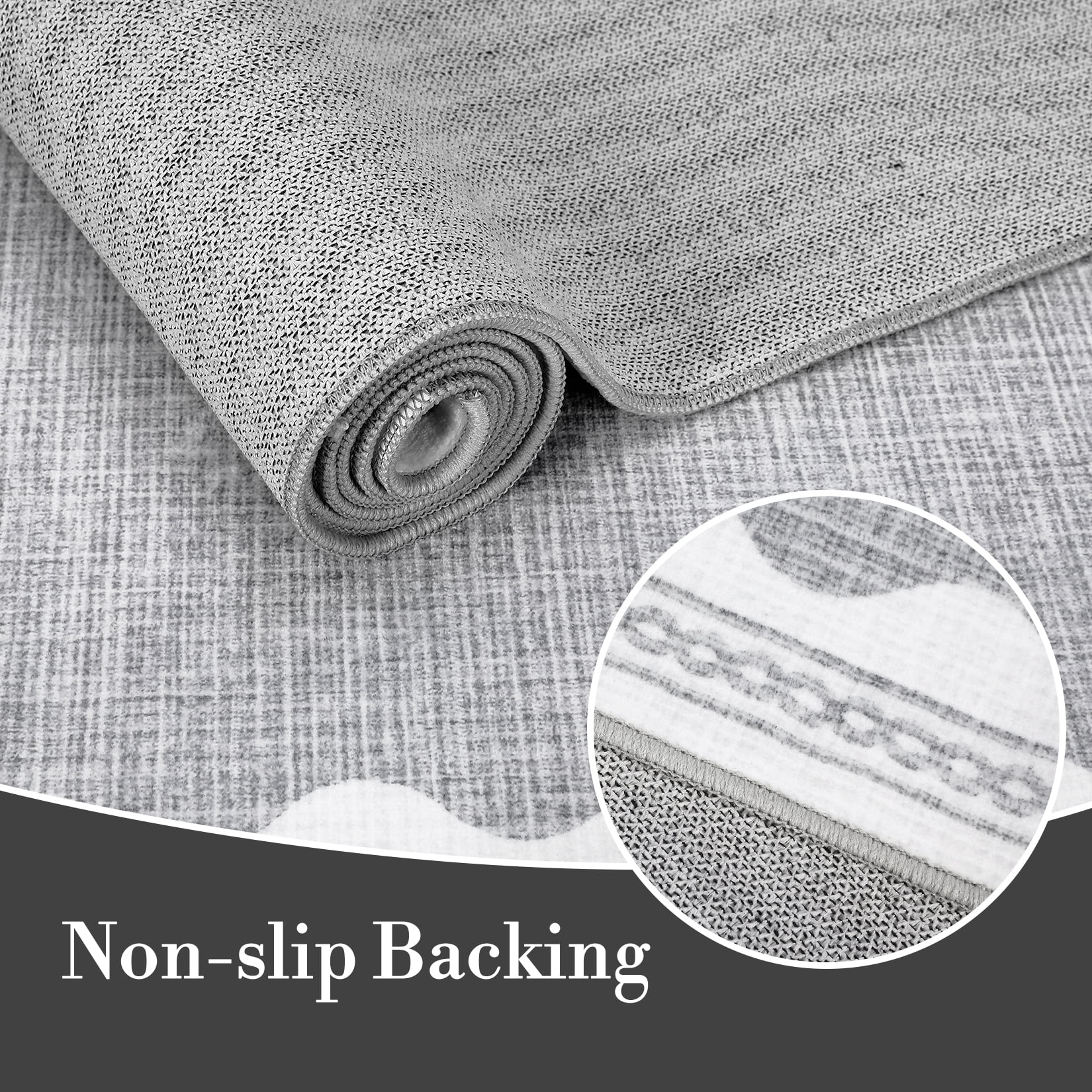 GlowSol 8'x10' Area Rug Washable Modern Scalloped Bordered Pattern Rugs for Living Room Bedroom Soft Non-Slip Low Pile Rug, Gray