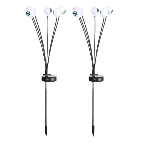 2 luces LED solares con forma de globo ocular para Halloween, luces de estaca para Halloween, impermeables para fiestas Rojo
