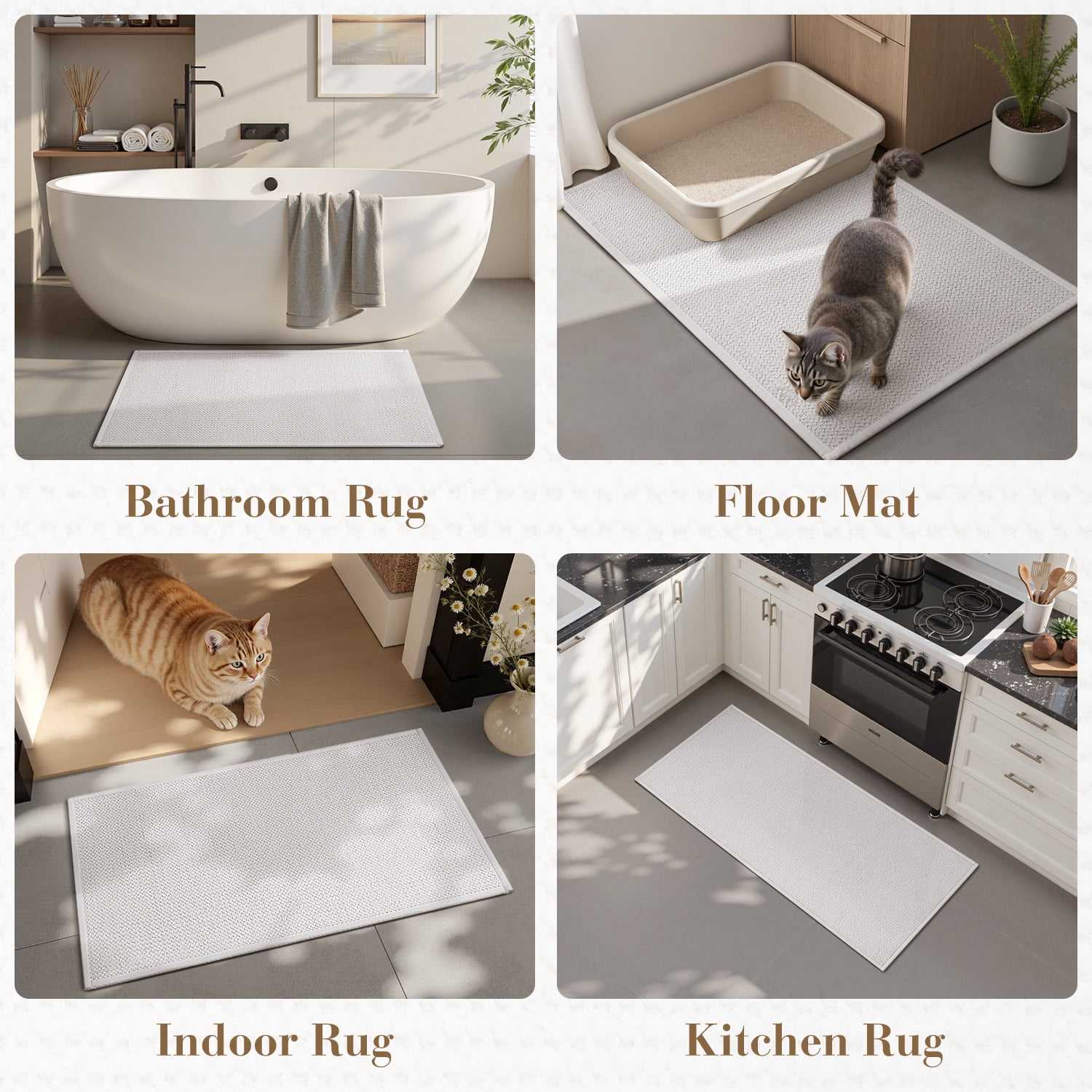 FEELHOME Bathroom Rug Non Slip Absorbent Bath Mat Woven Quick Dry Machine Washable Bathroom Mat with Rubber Backing Ultra Thin Bathroom Rugs Fit Under Door 17"x30" White