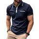 thumbnail image 1 of Blusa y camisa de manga corta con cuello vuelto para hombre, informal, a la moda, con cremallera, color liso y retazos, de poliéster., 1 of 6