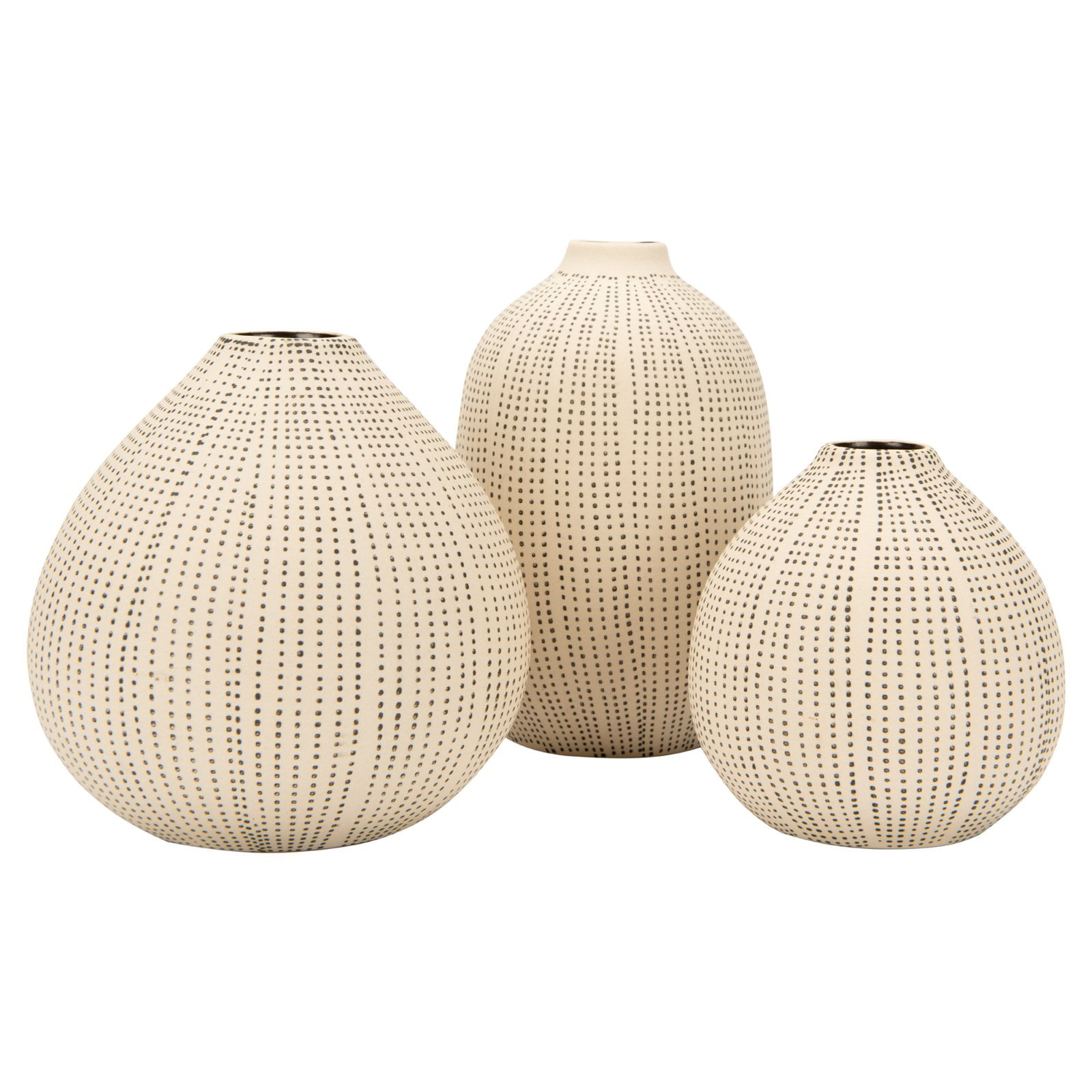 Shop 3R Studios White Stoneware Vases with Textured Black Polka Dots - Set of 3 from Walmart on Openhaus