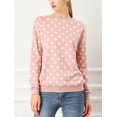 thumbnail image 2 of Jersey de punto de Lunares Allegra K Manga Larga cuello redondo Elástico Invierno otoño Mujer Rosa M, 2 of 6