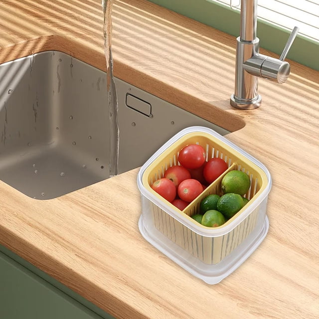 Organizador para nevera, escurridor, contenedor de frutas dividido, contenedor de alimentos, congelador, contenedor de almacenamiento para despensa, Amarillo