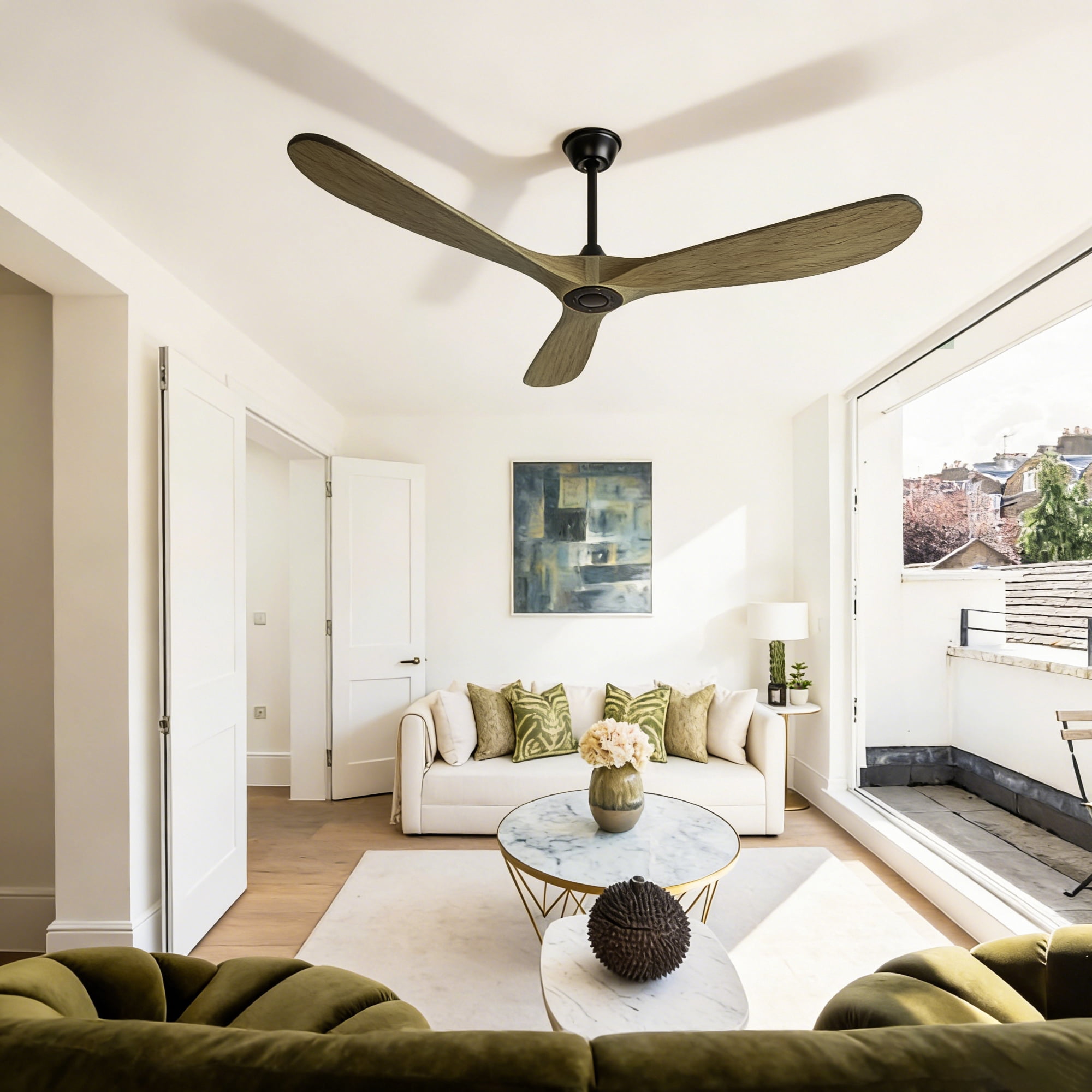 Ceiling Fan, 72 Inch Large Farmhouse Style Fan No Light for Household Indoor Room, Ash Brown