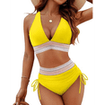 thumbnail image 1 of Bikini de Dos Piezas para Mujer, Cintura Alta, Cuello Halter, Traje de Baño Adelgazante, Amarillo, Talla M, 1 of 7