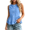 thumbnail image 2 of Women Sleeveless Round Neck Button Down Ruffle Peplum Blouse Casual Solid Color Top, 2 of 7
