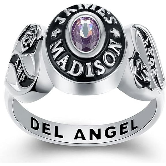 Ccjcinata 925 Sterling Silver Class Rings Cubic Zirconia Birthstone Rings Class Rings for Women High School Personalized Custom Rings Women's Class Rings Size 5-15 College Rings for Women