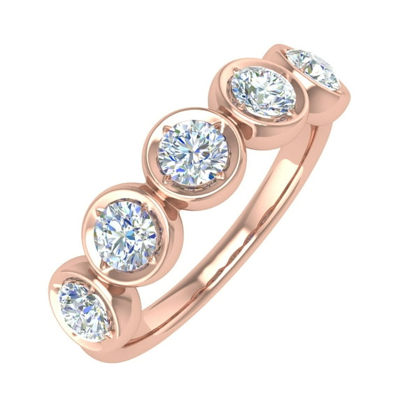 1 Carat (ctw) Bezel Set 5-Stone Diamond Wedding Band Ring in 14K Rose Gold (Ring Size 5.75)
