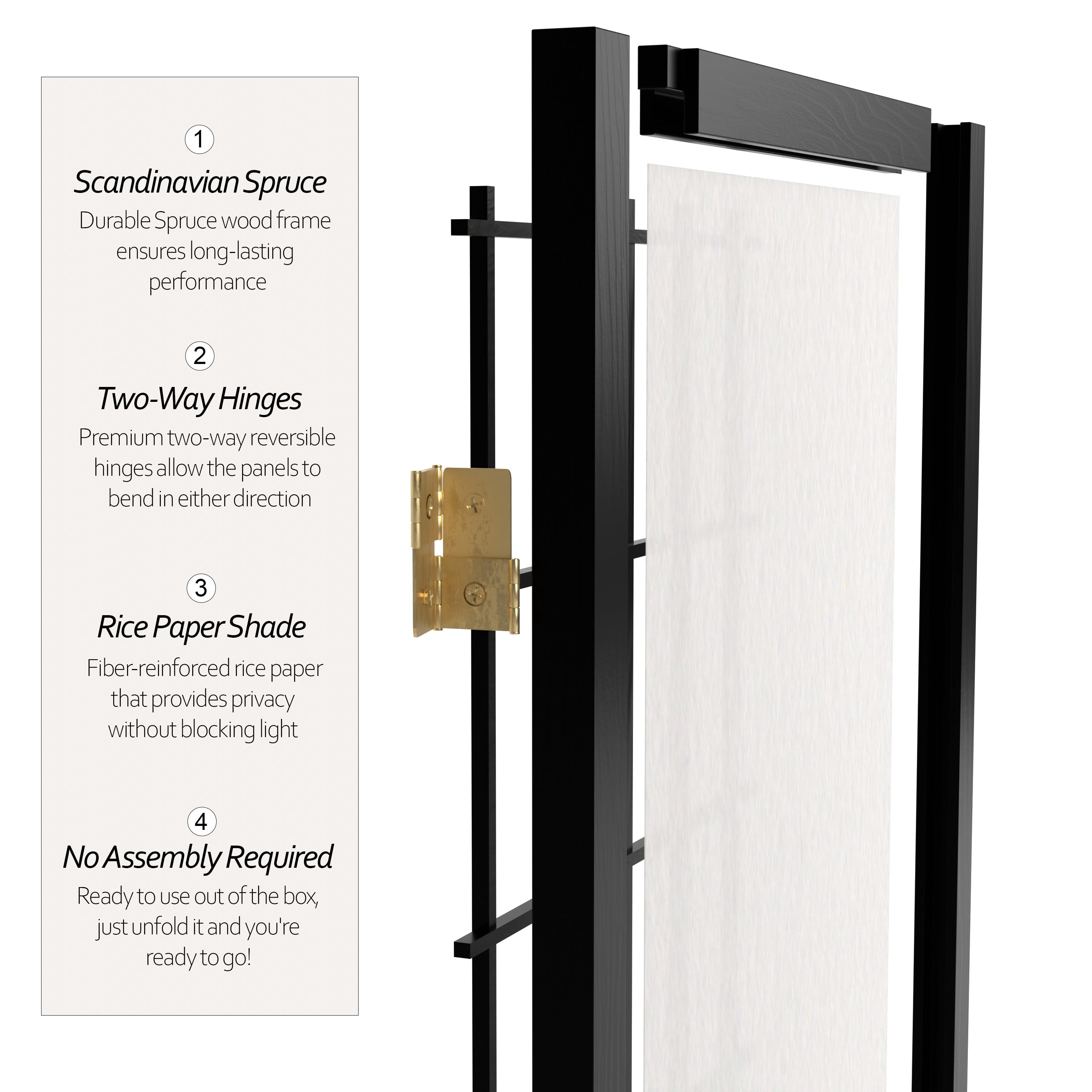 2 ft. Tall Desktop Window Pane Shoji Screen - Black - 3 Panels