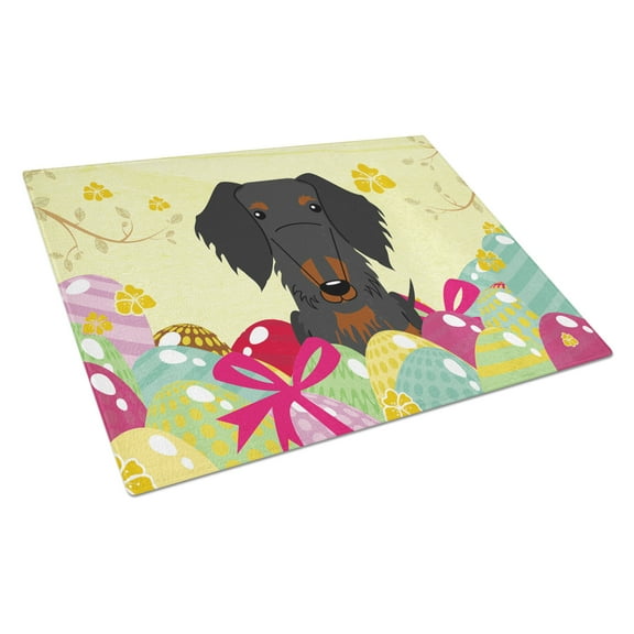 Carolines Treasures BB6127LCB Easter Eggs Wire Haired Dachshund Black Tan Glass Cutting Board Large, 12H x 16W,