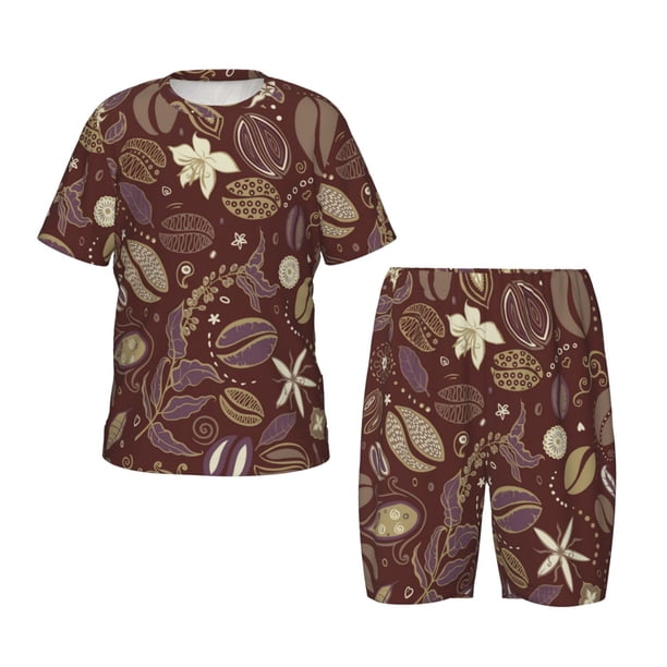 Fotbe Coffee and Flowers Pijama Estampada de 2 Piezas para Niños – Ropa de Dormir de Manga Corta Cómoda para Niños y Niñas, Camiseta y Shorts de Algodón-4X-Large