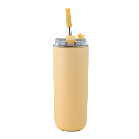 

Insulated Tumblers Tyeign Double Layer Stainless Steel Straw Cup - Portable Insulated Mug Long Lasting Paint Travel Essential Water Bottle Insulated Glass Tumbler Insulated Coffee Mug Yellow