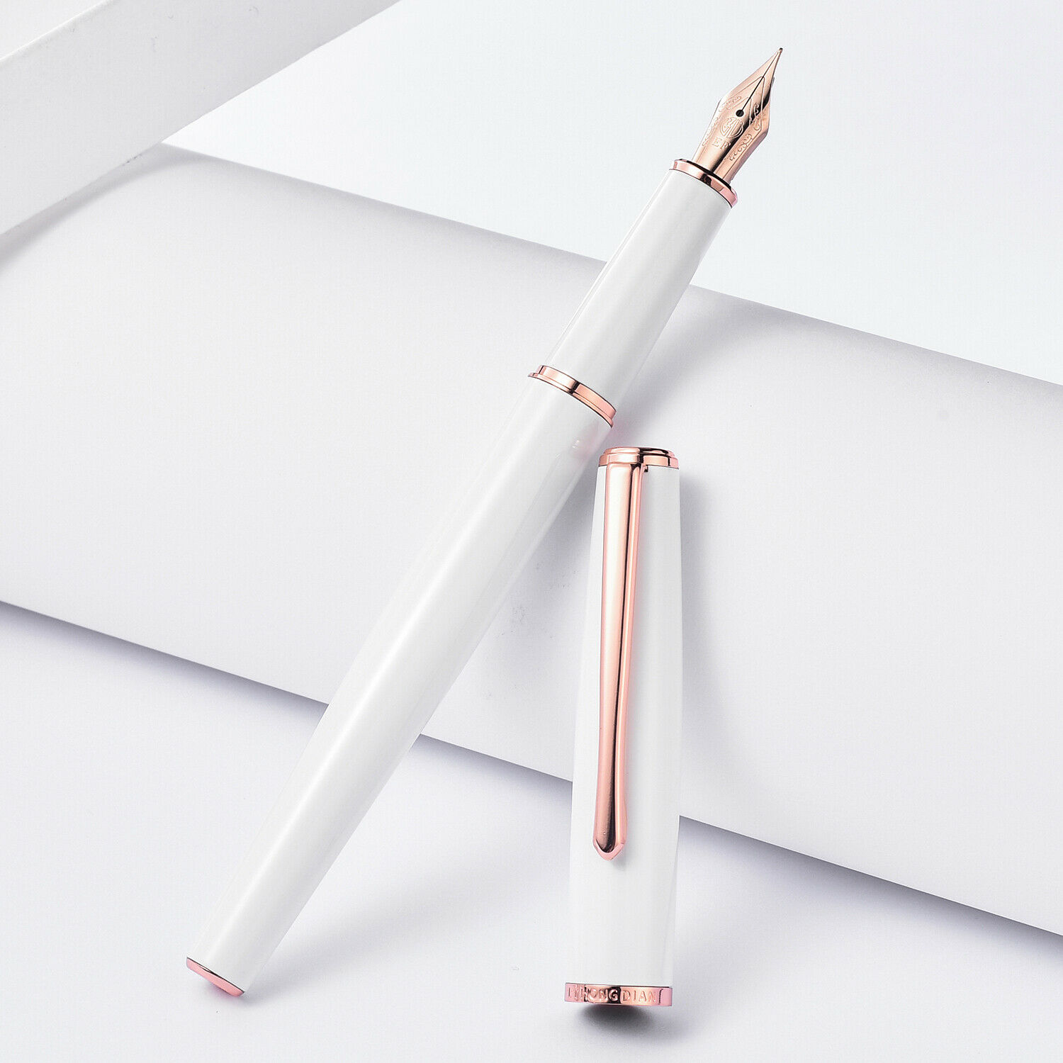 1 x Steel Fountain Pen Push Type Cap Rose Gold Plated EF/F Nib  Writing Pen