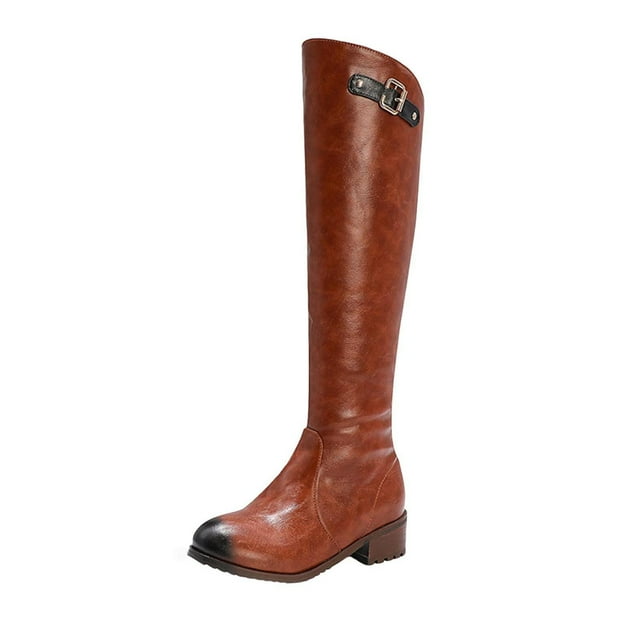 LOVZFMLL Cowboy Bottes pour Femmes Bottes Chelsea Hauteur Genou Fermeture Éclair Latérale Bout Rond Antidérapantes Talon Bloc Bas Automne Hiver Mode