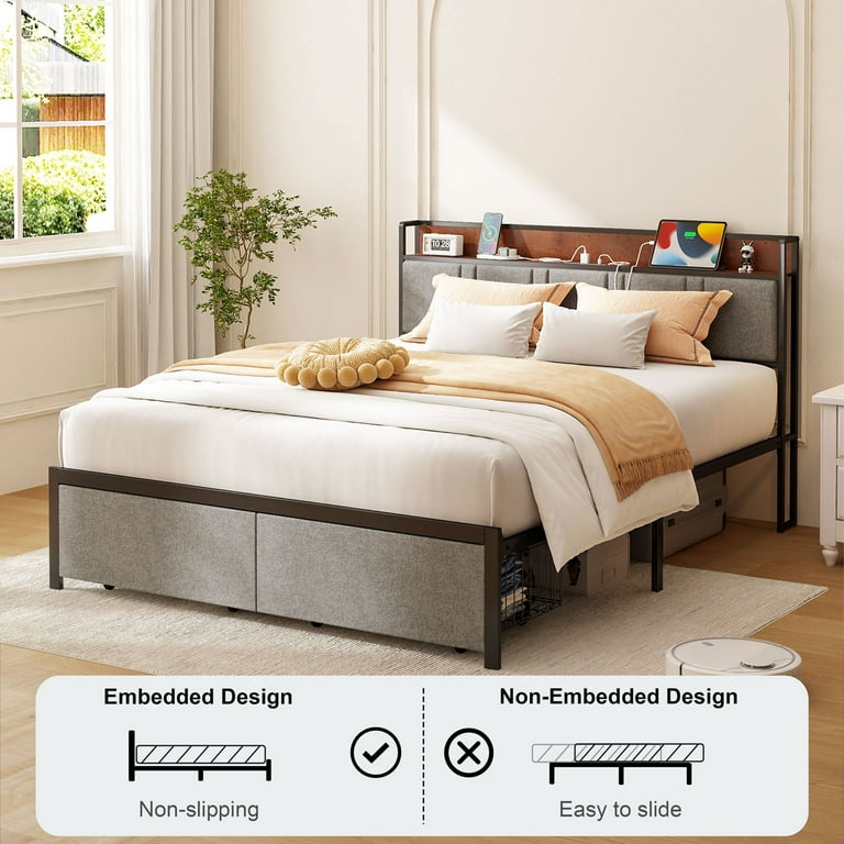 NISIEN Full Size Bed Frame with 2 Storage Drawers, Metal NISIEN Full Size Bed Frame with 2 Storage Drawers, Metal