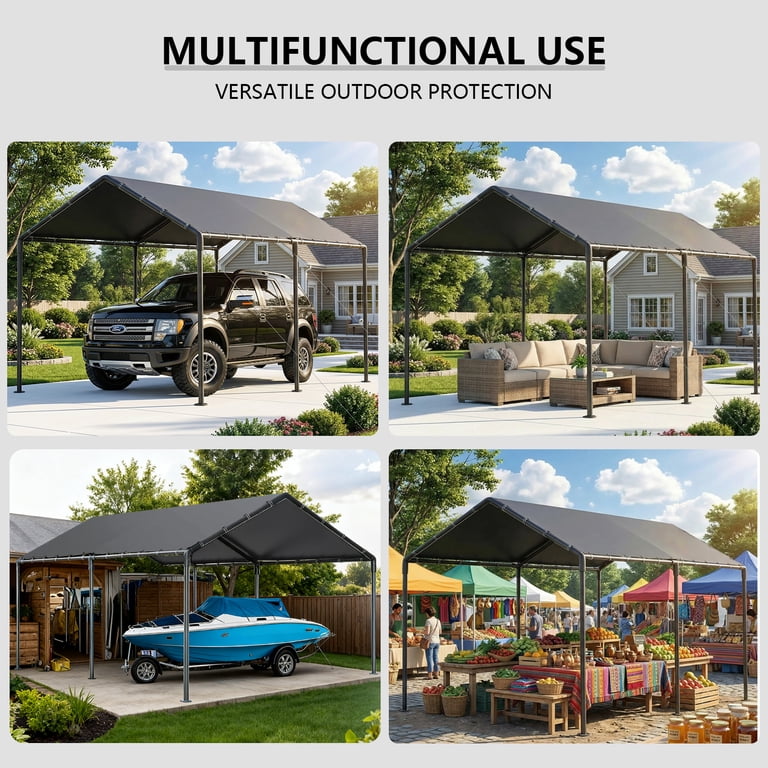 Grezjxc Metal Carport 10x20 ft Portable Garage Canopy Waterproof