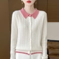 thumbnail image 5 of Suéter de cuello polo a juego de colores de tendencia de otoño e invierno de nueva moda falso dos cardigan para mujer 100% pura lana., 5 of 5