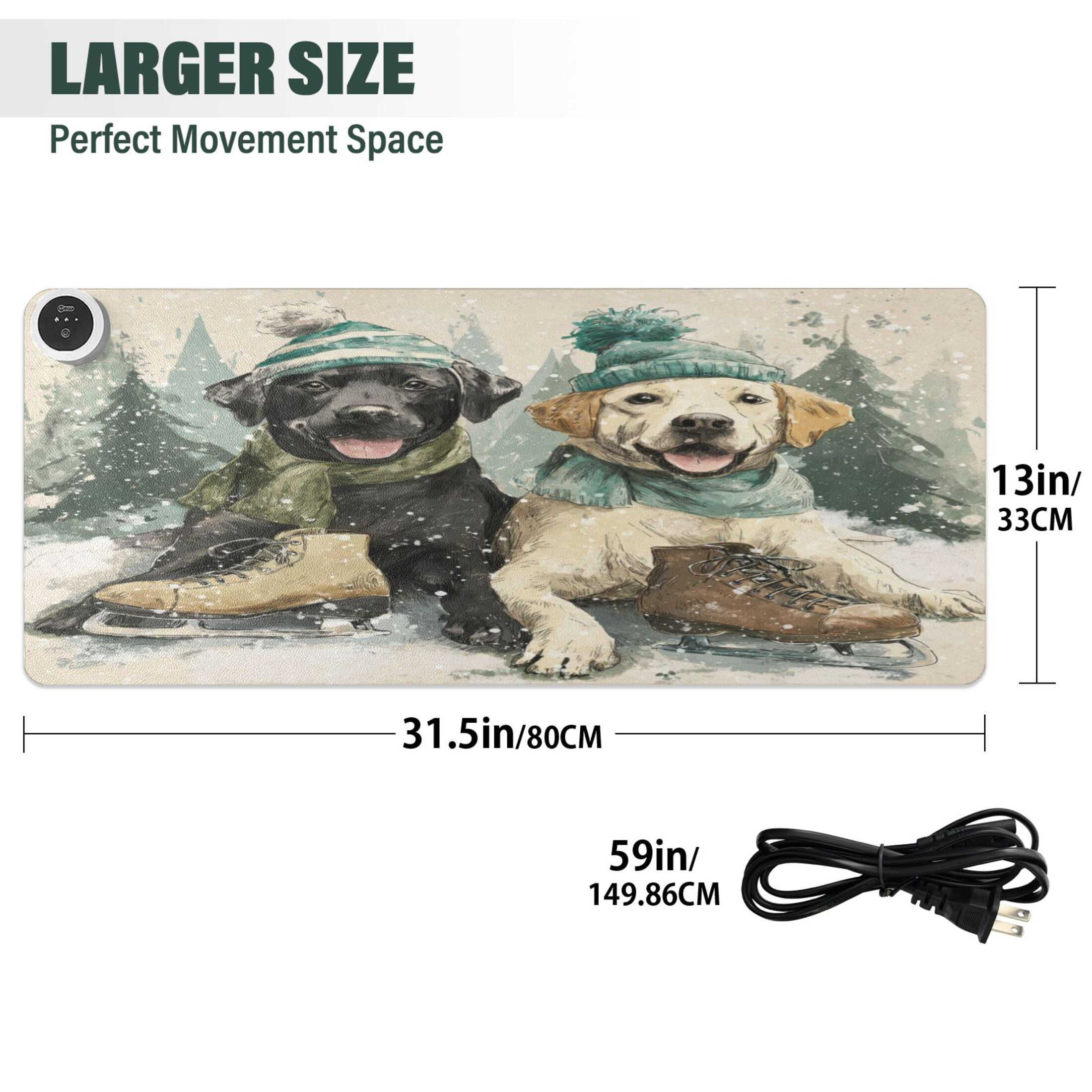 Wobogo Snow Labrador Heated Mouse Pad Extra-Large Desk Mat With 3 Heating Levels and 3-hour Auto Shut-Off Protection Ideal for Computer Keyboards Home Office Hand-warming Essential 31.5in × 13in