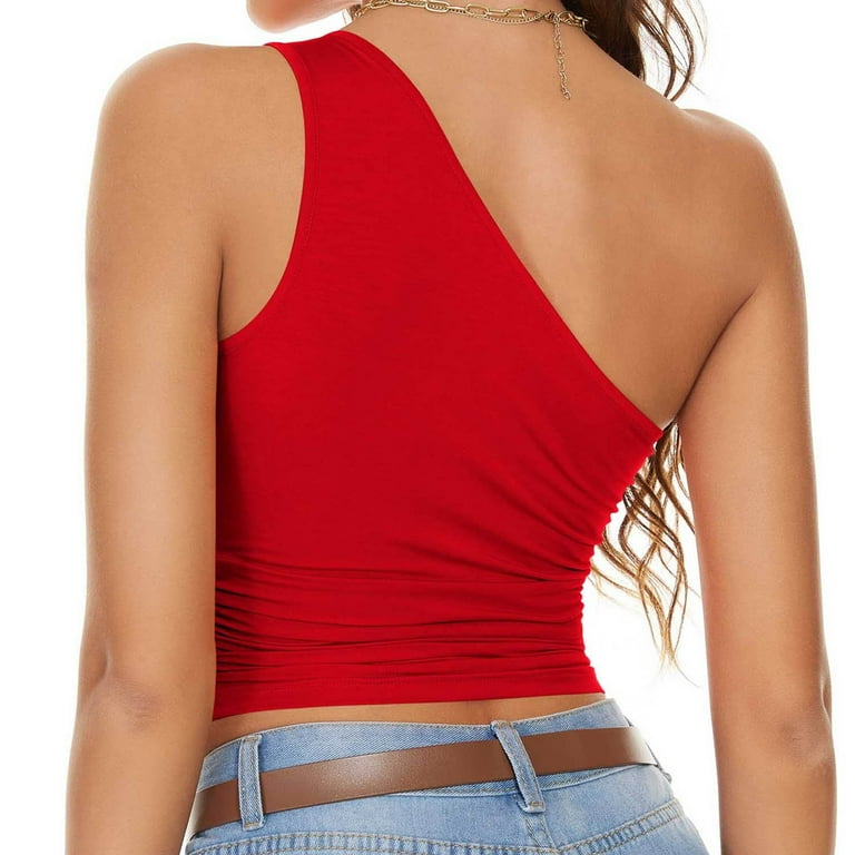 Womens Tank Red One Shoulder Tank Top American Eagle AEO Womens