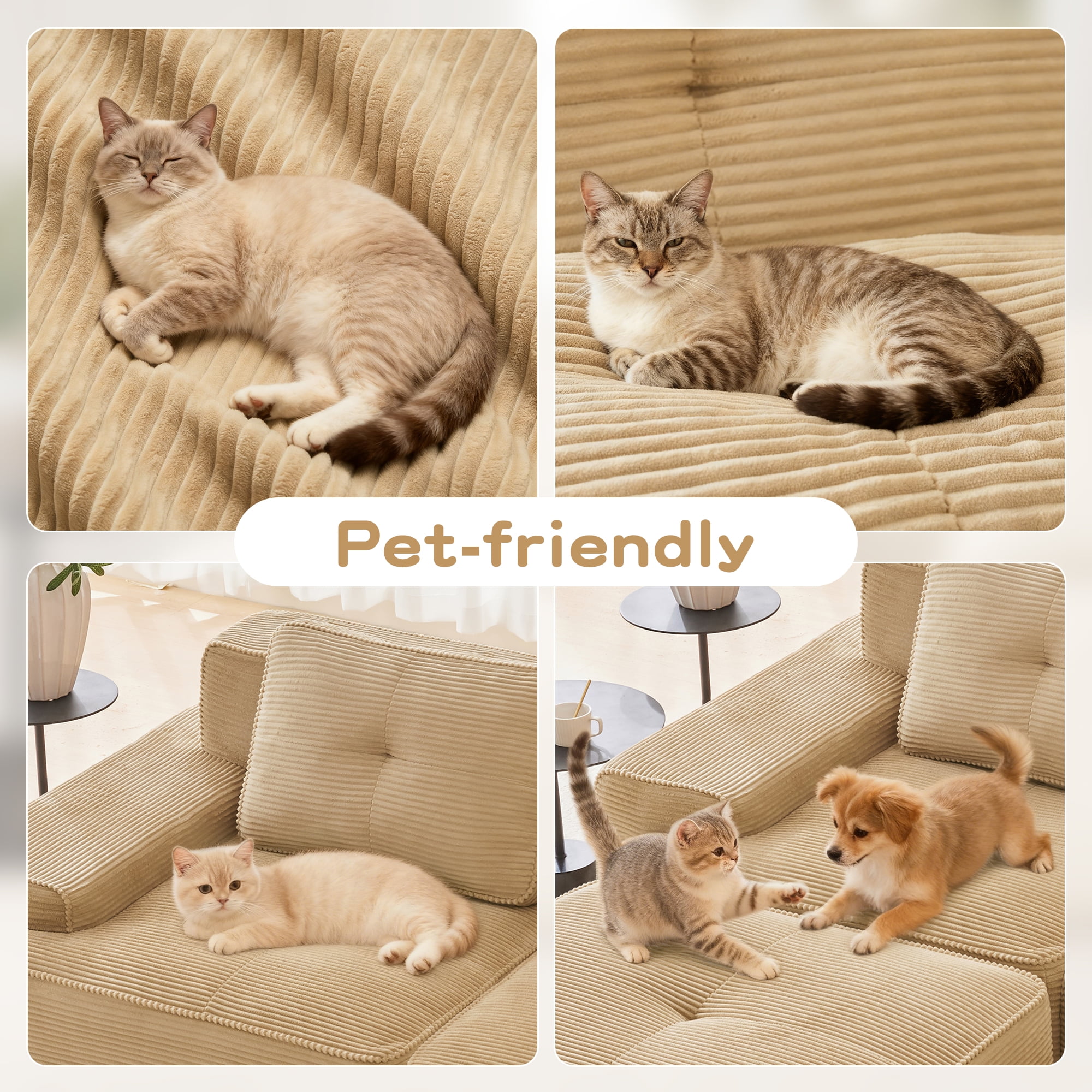 80" Corduroy Modular Sectional Sofa, 2-Seater Tufted Deep Seat Couch, Pet-Friendly Couch, No Assembly, Camel