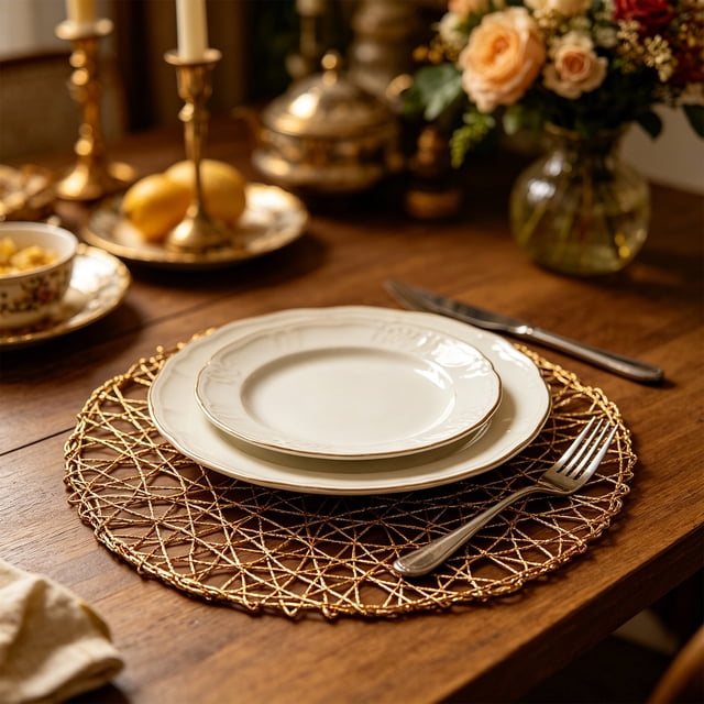 Napperon Rond en Corde de Papier Tressée avec surface Résistante à la Chaleur, Imperméable et à l'Huile, Accessoire de table Décoratif, Diamètre 33 cm